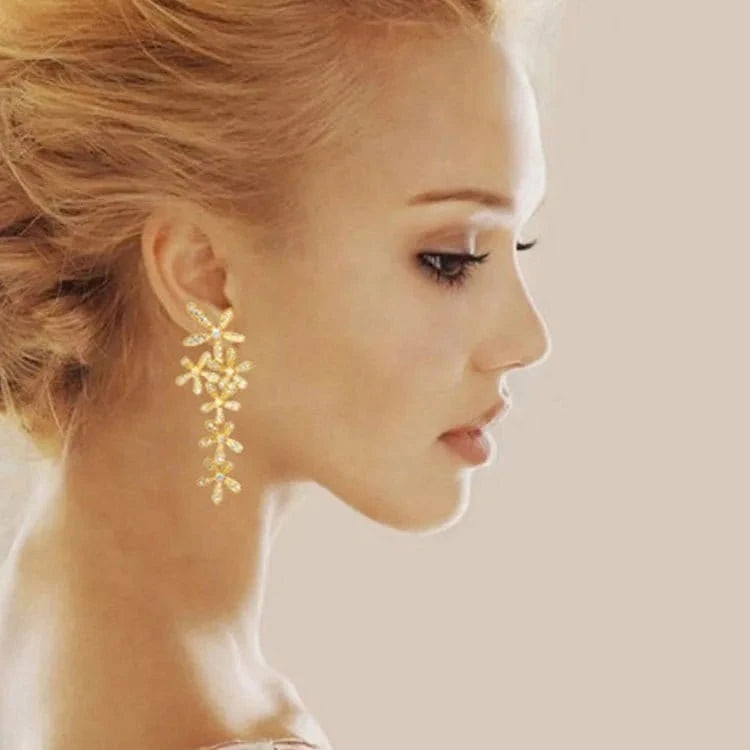 00190-2 Silver Chic Flower Statement Stud Earrings Handmade Drop Dangle Earrings for Women Girls