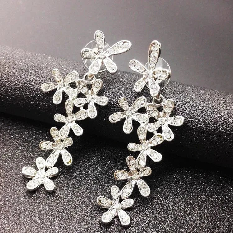 00190-2 Silver Chic Flower Statement Stud Earrings Handmade Drop Dangle Earrings for Women Girls