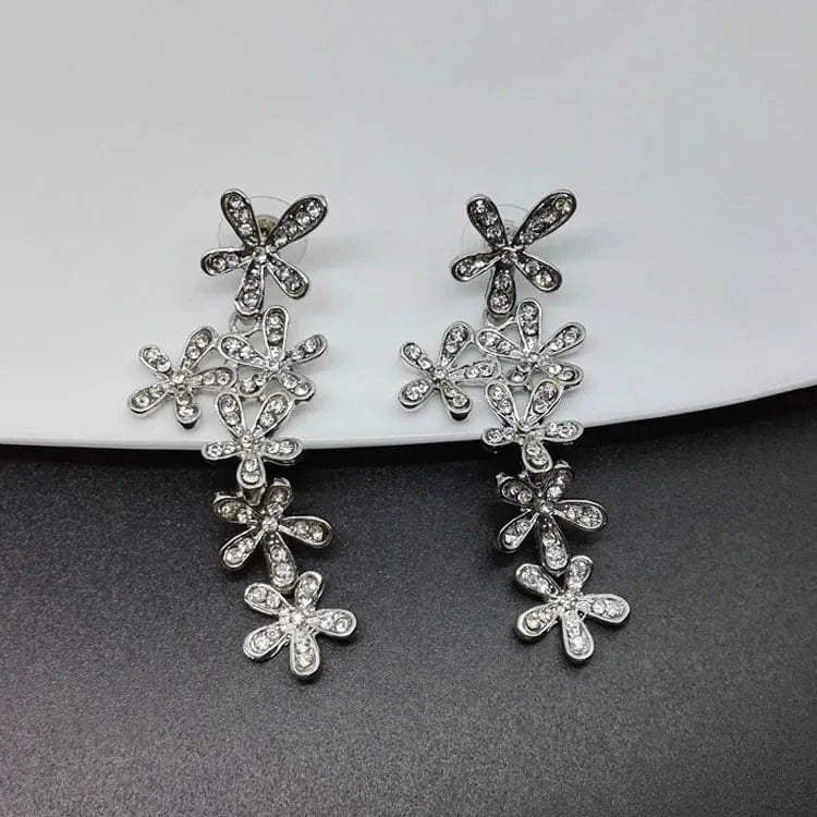 00190-2 Silver Chic Flower Statement Stud Earrings Handmade Drop Dangle Earrings for Women Girls