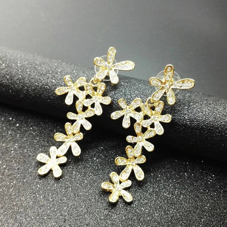00190-2 Silver Chic Flower Statement Stud Earrings Handmade Drop Dangle Earrings for Women Girls