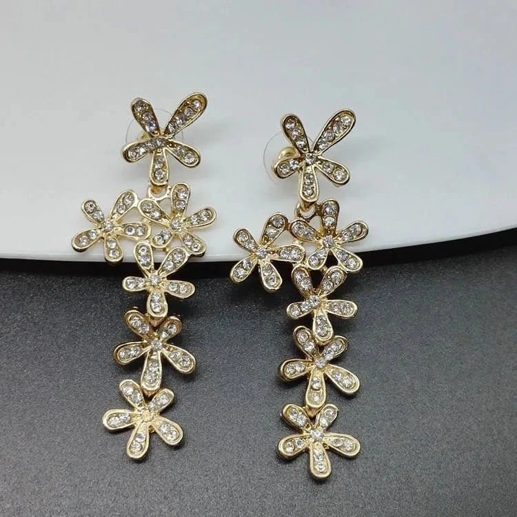 00190-2 Silver Chic Flower Statement Stud Earrings Handmade Drop Dangle Earrings for Women Girls