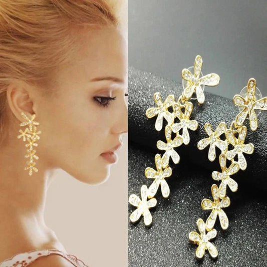 00190-2 Silver Chic Flower Statement Stud Earrings Handmade Drop Dangle Earrings for Women Girls