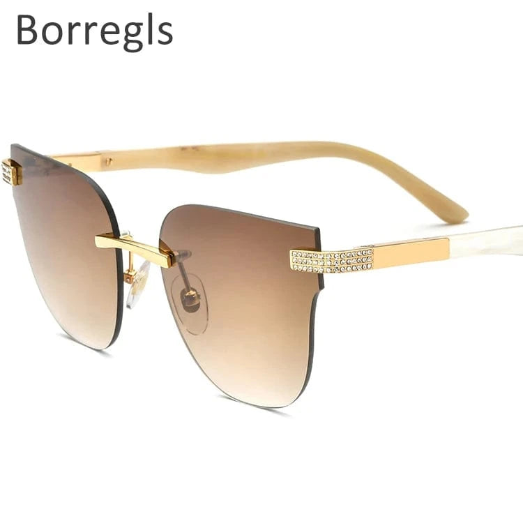 0027 Tea Borregls Women Squared Rimless Square Buffalo Horn Mens Sunglasses Luxury Eyewear Buffs Eyeglasses 0027