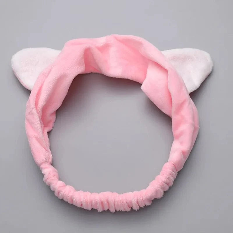 01 Pink Thin Cat Ear Elastic Headband Custom Logo OMG Bowknot Wash Face Hairband Rabbit Cat Ear Cute Plush Lady Soft Women Elastic Hair Band Flannel Make up Headbands
