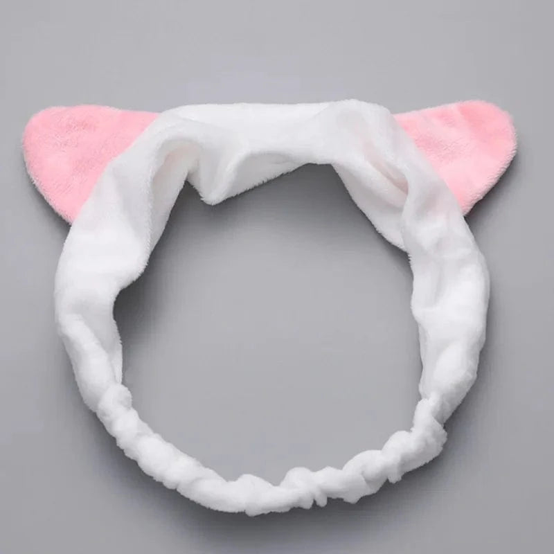 02 White Thin Cat Ear Elastic Headband Custom Logo OMG Bowknot Wash Face Hairband Rabbit Cat Ear Cute Plush Lady Soft Women Elastic Hair Band Flannel Make up Headbands