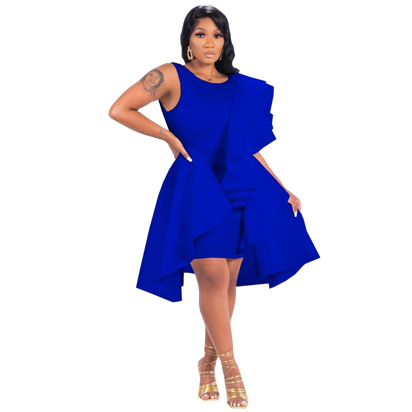 022 Summer Fashion Solid Color Air Layer Fungus Irregular Vest Midi Dress