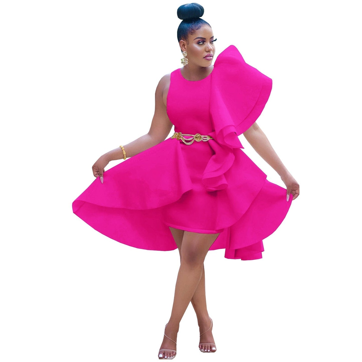 022 Summer Fashion Solid Color Air Layer Fungus Irregular Vest Midi Dress