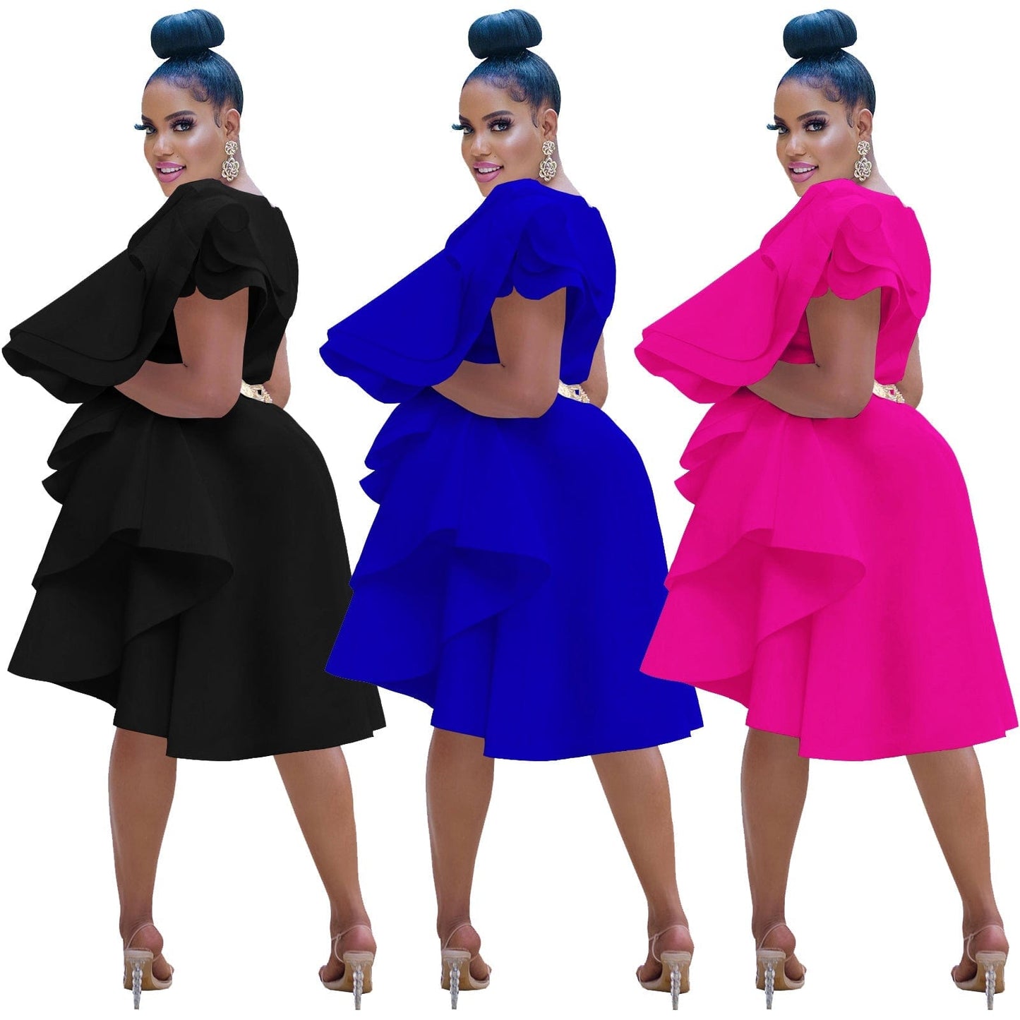 022 Summer Fashion Solid Color Air Layer Fungus Irregular Vest Midi Dress