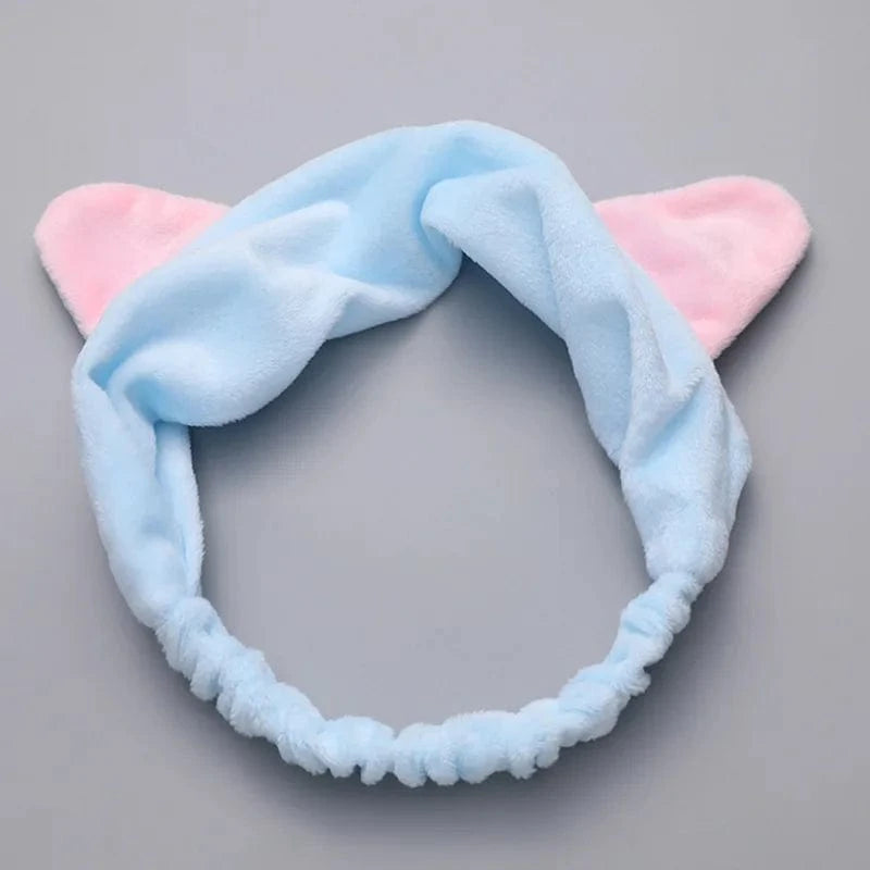 03 Blue Thin Cat Ear Elastic Headband Custom Logo OMG Bowknot Wash Face Hairband Rabbit Cat Ear Cute Plush Lady Soft Women Elastic Hair Band Flannel Make up Headbands