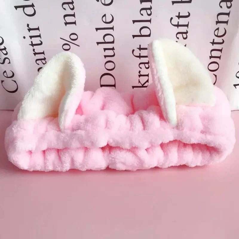04 Pink Thick Cat Ear Elastic Headband Custom Logo OMG Bowknot Wash Face Hairband Rabbit Cat Ear Cute Plush Lady Soft Women Elastic Hair Band Flannel Make up Headbands