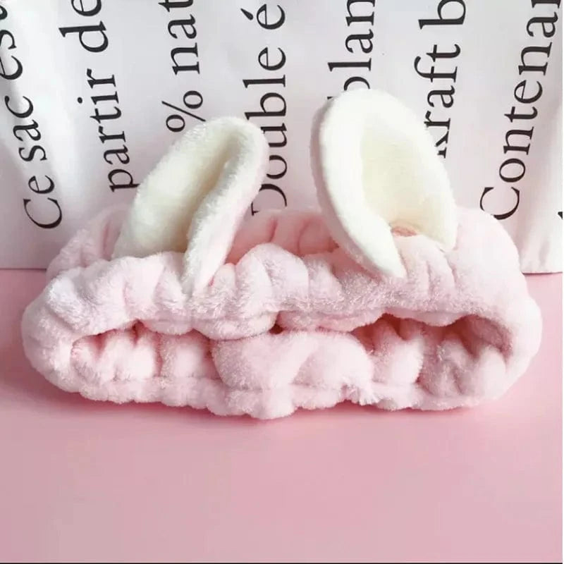 05 Light Pink Thick Cat Ear Elastic Headband Custom Logo OMG Bowknot Wash Face Hairband Rabbit Cat Ear Cute Plush Lady Soft Women Elastic Hair Band Flannel Make up Headbands