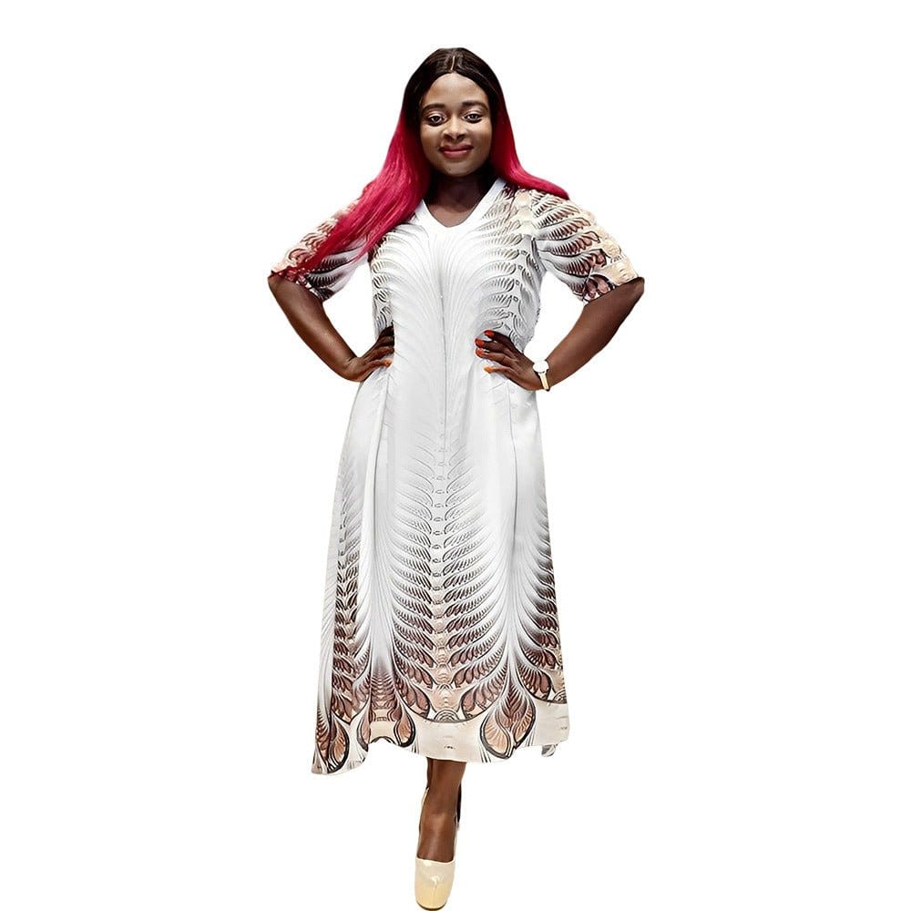 059 New Arrival Elegant Literary Retro Thin Temperament Casual Dress African Print Short Sleeve Loose Dress For Women Clothing