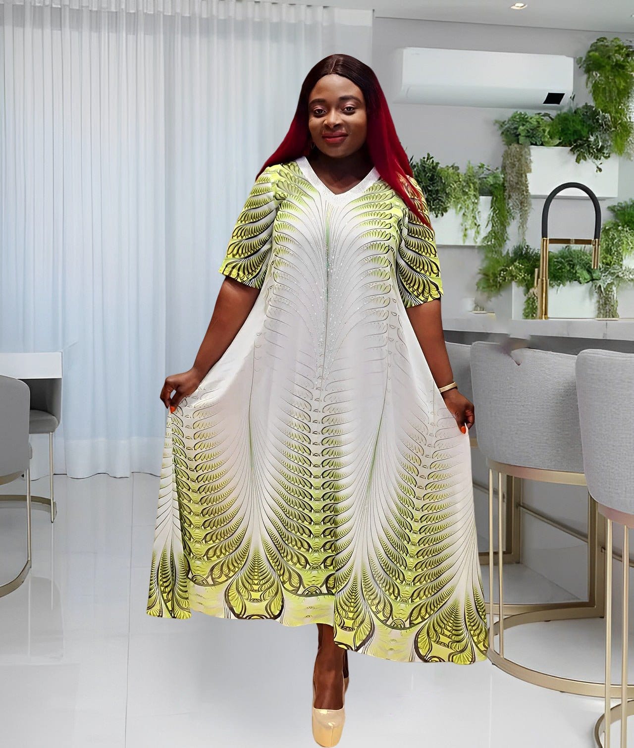 059 New Arrival Elegant Literary Retro Thin Temperament Casual Dress African Print Short Sleeve Loose Dress For Women Clothing