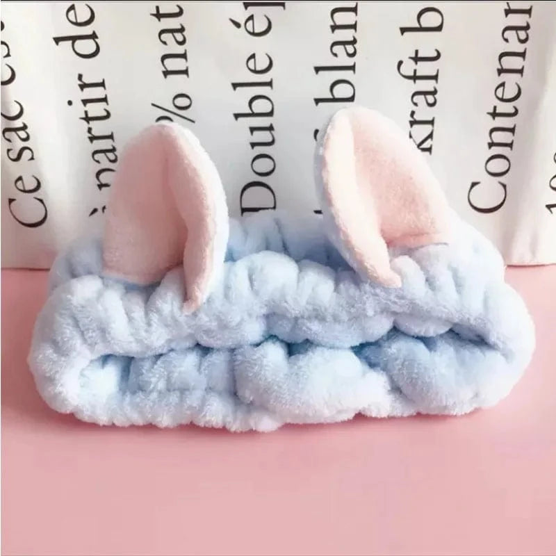 06 Blue Thick Cat Ear Elastic Headband Custom Logo OMG Bowknot Wash Face Hairband Rabbit Cat Ear Cute Plush Lady Soft Women Elastic Hair Band Flannel Make up Headbands
