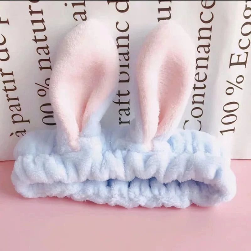 08 Blue Rabbit Ear Elastic Headband Custom Logo OMG Bowknot Wash Face Hairband Rabbit Cat Ear Cute Plush Lady Soft Women Elastic Hair Band Flannel Make up Headbands