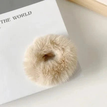 09 Milk Tea Rabbit Ear Plush Hair Ties Cute Plush Rabbit Ear Hair Rope Lovely Ring Women Autumn Winter High Elastic Band Scrunchies Fur Hair Ties for Girls