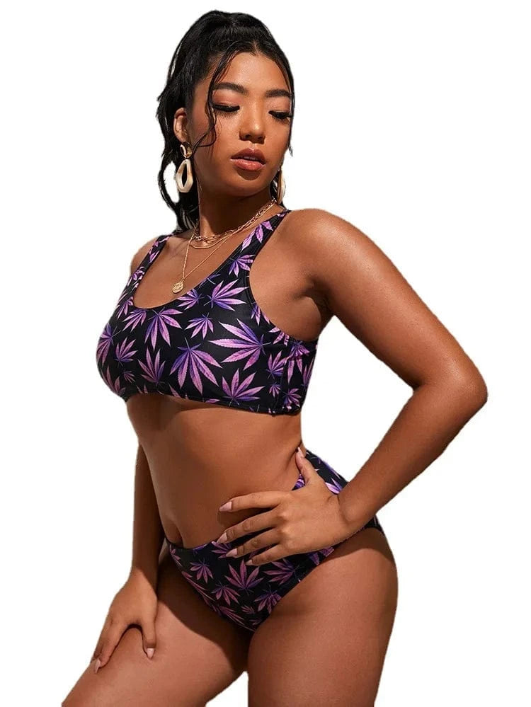 0XL / Print DAMOCHIC Custom Designer Bathing Suits Leave Printed Bikini Sexy Swimming Suit for Fat Women Swimsuits Plus Size Swimwear 2023
