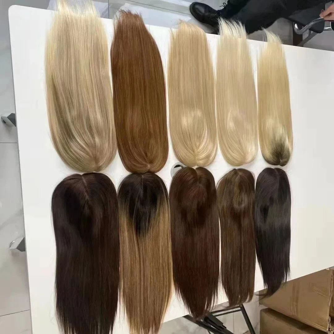 1.5x16cm / #1B 613 / 8inches Wholesale price virgin european indian jewish real women's human hair npu pu lace base 1b 613 topper clip on for black women