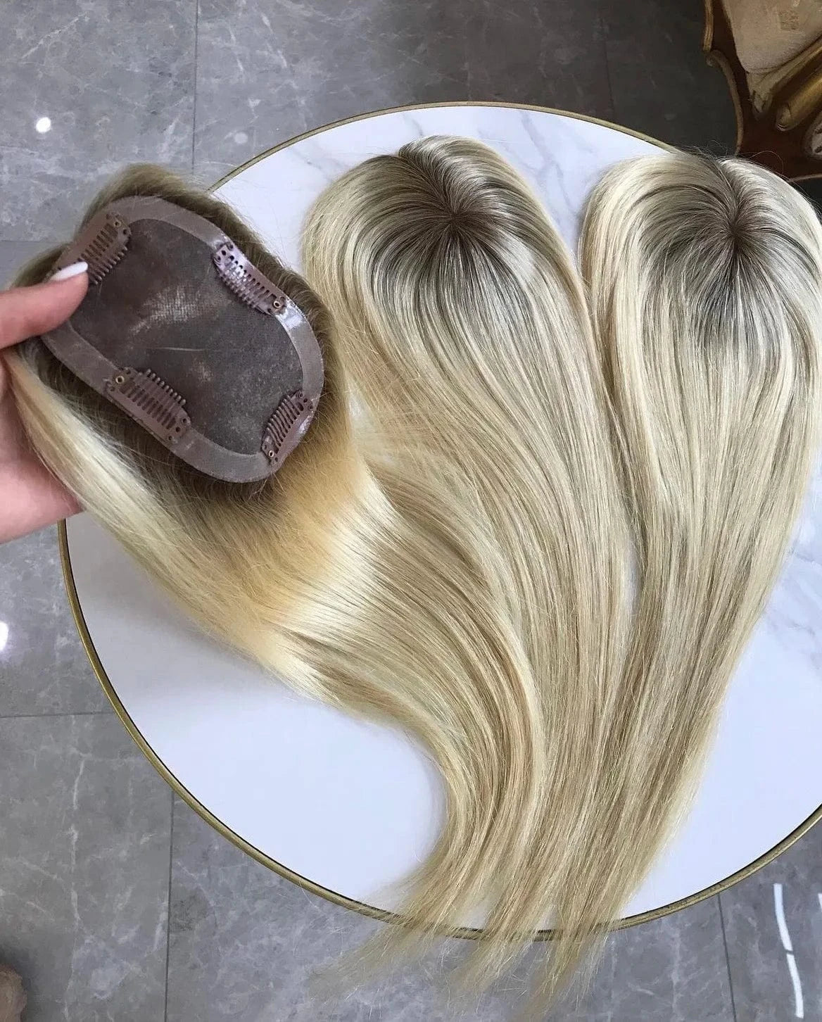 1.5x16cm / #1B 613 / 8inches Wholesale price virgin european indian jewish real women's human hair npu pu lace base 1b 613 topper clip on for black women