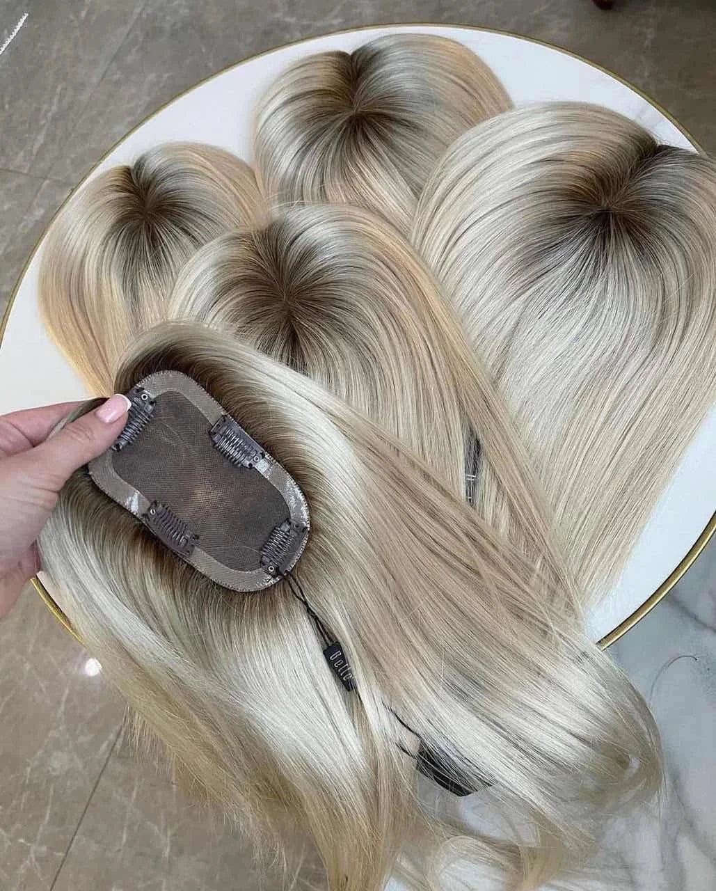 1.5x16cm / #1B 613 / 8inches Wholesale price virgin european indian jewish real women's human hair npu pu lace base 1b 613 topper clip on for black women