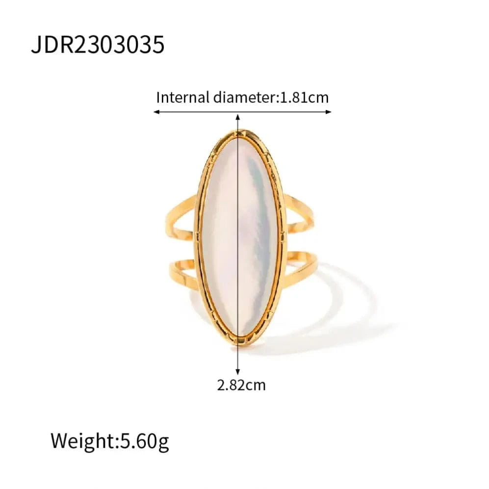 1.81cm / TRENDY / R1922 R1922 INS Style Waterproof Jewelry 18k Gold Plated Oval Geometry Natural White Shell Open Ring For Women