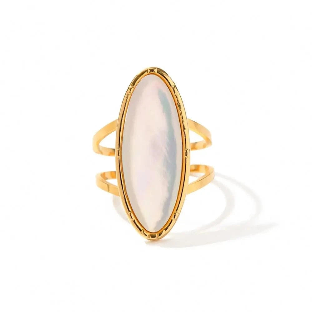 1.81cm / TRENDY / R1922 R1922 INS Style Waterproof Jewelry 18k Gold Plated Oval Geometry Natural White Shell Open Ring For Women