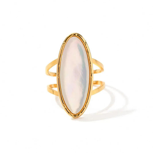 1.81cm / TRENDY / R1922 R1922 INS Style Waterproof Jewelry 18k Gold Plated Oval Geometry Natural White Shell Open Ring For Women