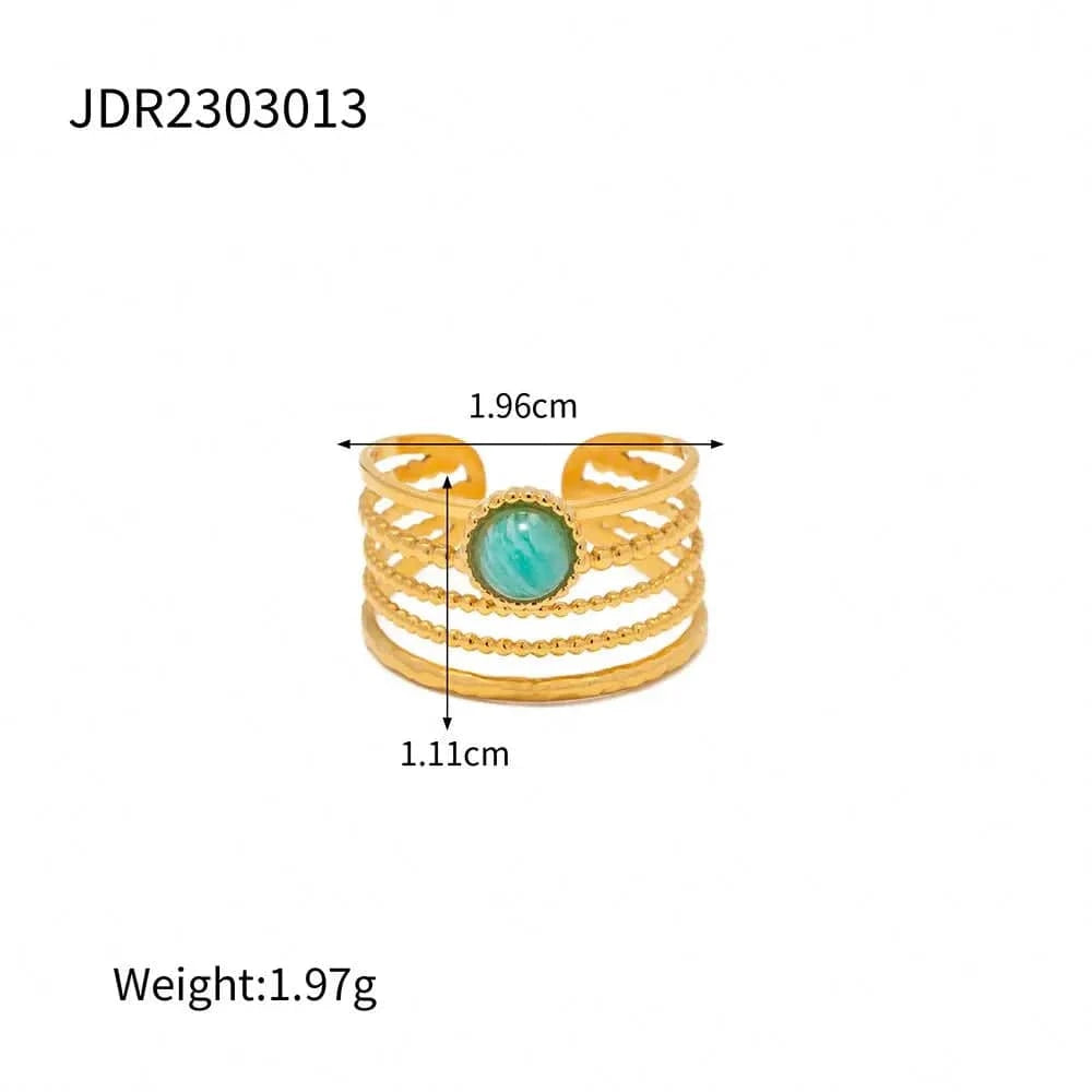1.96cm / TRENDY / R1980 R1980 18K Gold Plated stainless steel Natural Blue stone open Ring High-quality  Jewelry for girls women