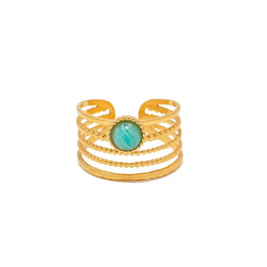 1.96cm / TRENDY / R1980 R1980 18K Gold Plated stainless steel Natural Blue stone open Ring High-quality  Jewelry for girls women
