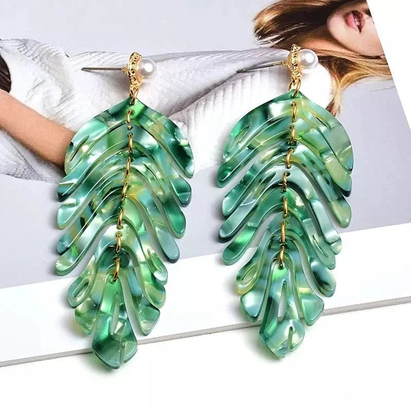 1 Big Geometric tassel resin korean fashion statement acrylic hawaii leaf pearl drop Earings trend jewelry for women 2021