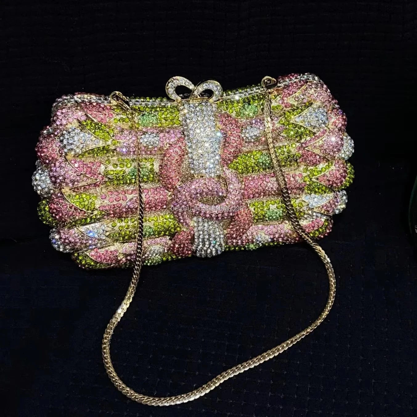 1 New Fashion Designer Party Crystal Handbags Clutches Purse Pink Green Rhinestone Evening Bags for Women Handcraft