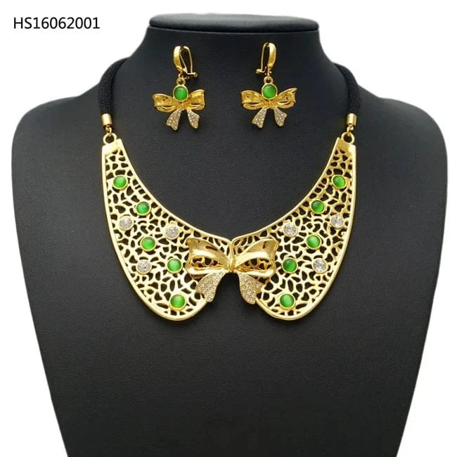 10 / 13 New Fashion Latest Ring Bracelet Gold Plated Exquisite Flower Leaf Necklace Canadian Easter Women Favorite Zircon Jewelry Set