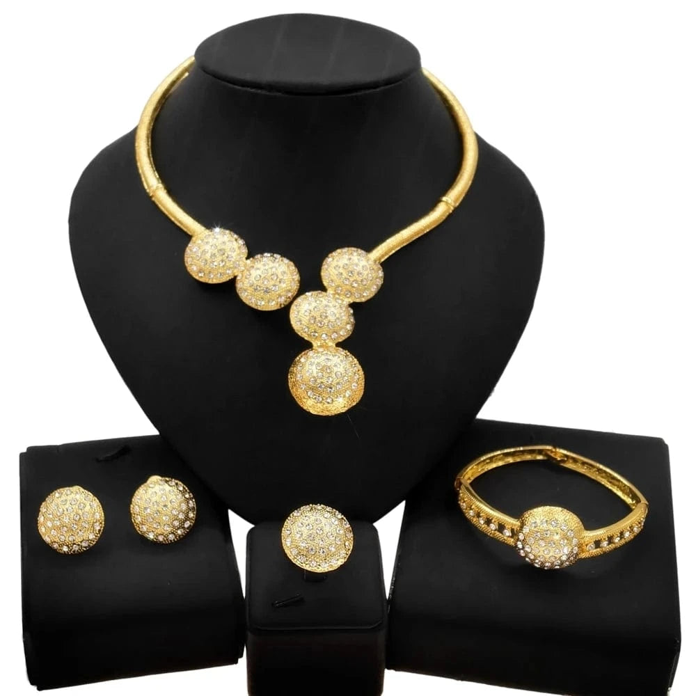 10 / 21 New Fashion Latest Ring Bracelet Gold Plated Exquisite Flower Leaf Necklace Canadian Easter Women Favorite Zircon Jewelry Set