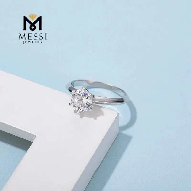 10.5 / 2ct S925 ring Messi Jewelry simple six prongs setting 1-3ct DEF moissanite ring in sterling 925 silver woman daily wear silver ring