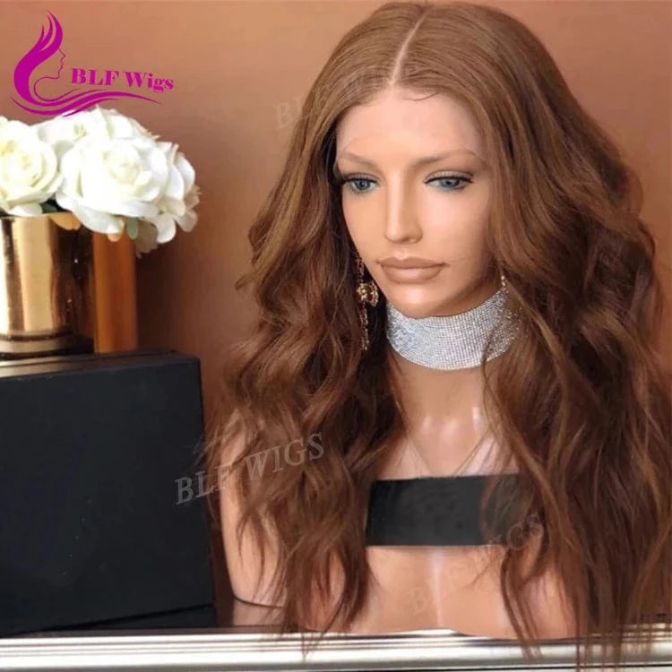 10 A Grade Natural Wave Color #33 Full Lace Wigs Brazilian Virgin Human Hair with Swiss Lace