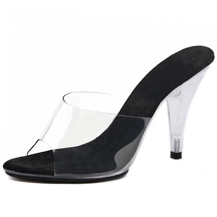 10 cm short heel transparent sandals, toe leakage non slip transparent high heels, fashionable summer large women's slippers