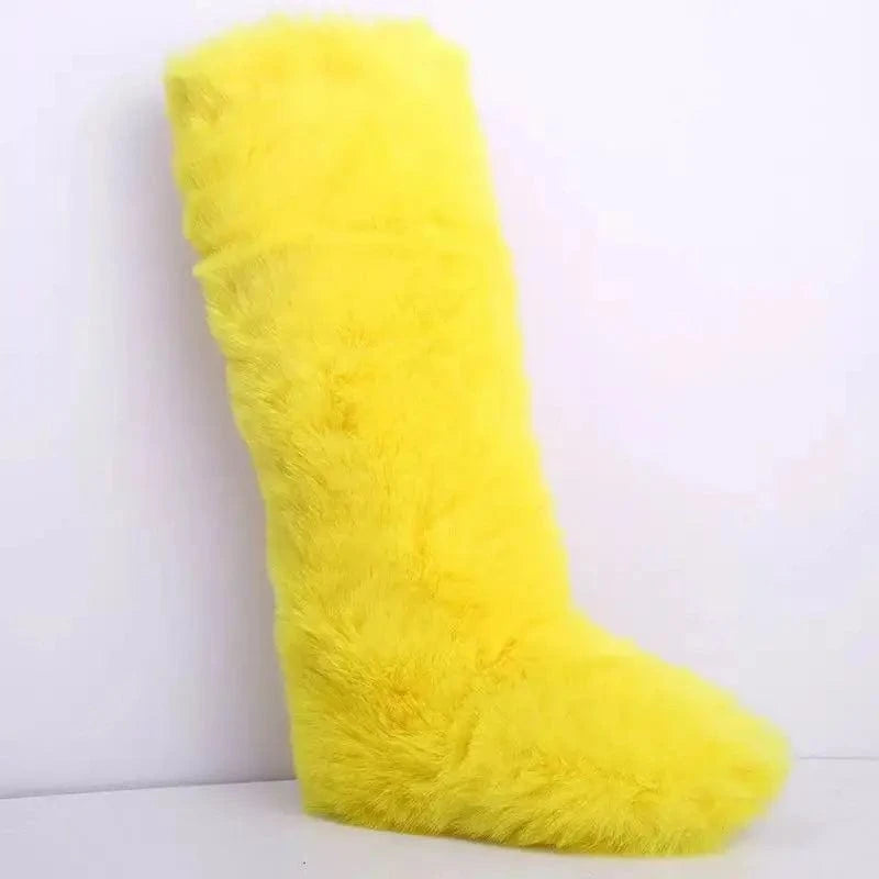 10 / JM-2 Faux furry fluffy soft plush ladies women winter knee high boots matching faux fur women headband set
