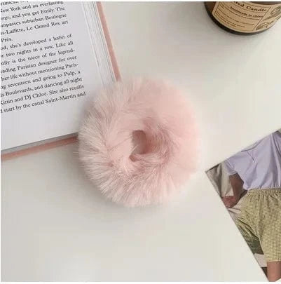 10 Light Pink Plush Hair Ties Cute Plush Rabbit Ear Hair Rope Lovely Ring Women Autumn Winter High Elastic Band Scrunchies Fur Hair Ties for Girls