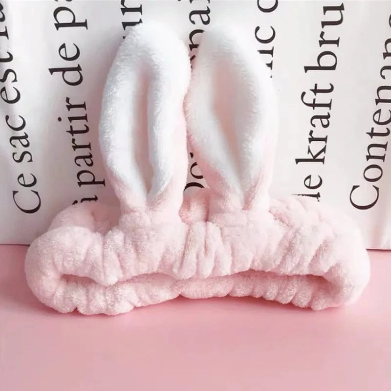 10 Light Pink Rabbit Ear Elastic Headband Custom Logo OMG Bowknot Wash Face Hairband Rabbit Cat Ear Cute Plush Lady Soft Women Elastic Hair Band Flannel Make up Headbands
