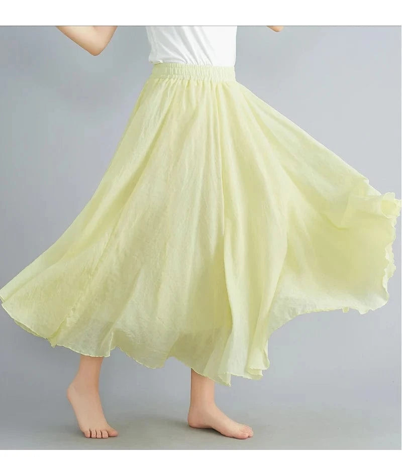 10%OFF Women Linen Cotton Long Skirts Elastic Waist Pleated Maxi Skirts Beach Boho Vintage Summer Skirts Faldas Saia