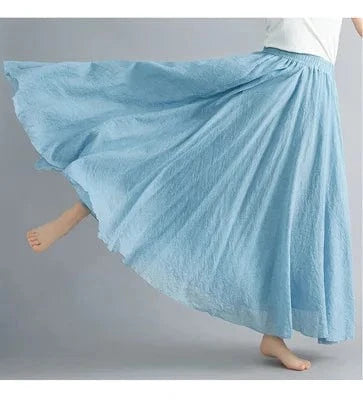 10%OFF Women Linen Cotton Long Skirts Elastic Waist Pleated Maxi Skirts Beach Boho Vintage Summer Skirts Faldas Saia