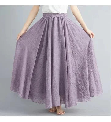 10%OFF Women Linen Cotton Long Skirts Elastic Waist Pleated Maxi Skirts Beach Boho Vintage Summer Skirts Faldas Saia