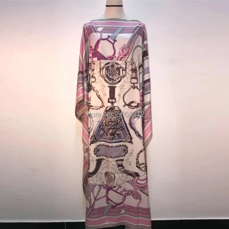 10 / One Size Africa Fashion Blogger Recommend Popular printed Silk Kaftan Maxi dresses Loose Summer Beach Bohemian kaftan long dress for lady