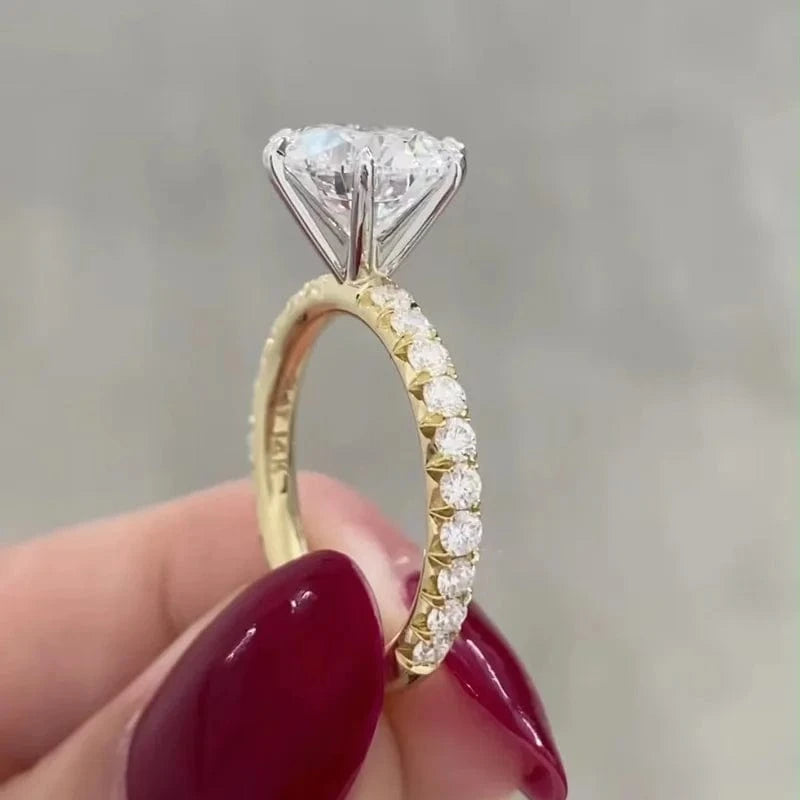 10 / Solitaire ring Classic six prongs 2-tone real 18K gold 3ct round mossanite diamond wedding rings set moissanite jewelry