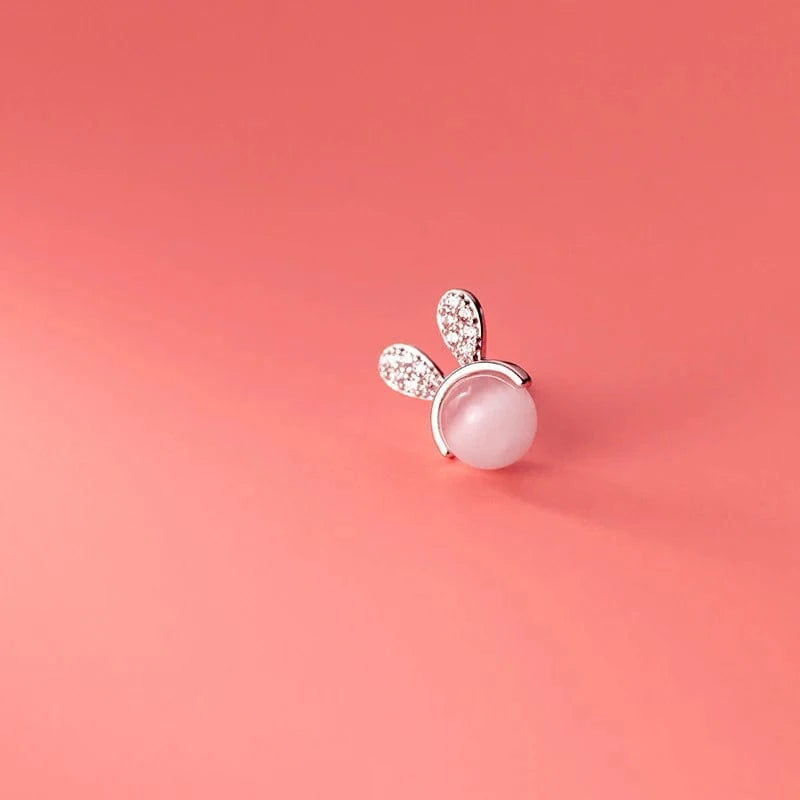 100% 925 Solid Real Sterling Silver Jewelry Fashion Cute Animal Rabbit Ear Stud Earring Gift for Girl Teens Lady