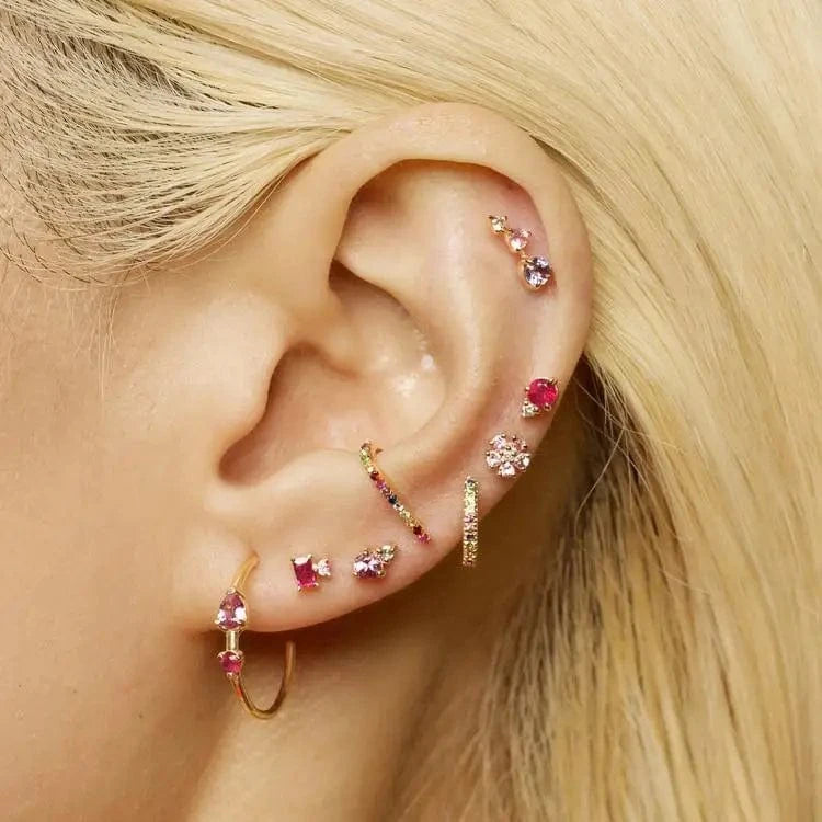 100% 925 Sterling Silver Multi Piercing Earring Minimal Delicate Gold Plated Butterfly Flower Mini Hoop Fine Silver Jewelry