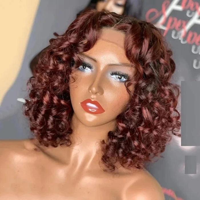 100% Cuticle Aligned Wig Red Brown Color Customized Loose Wave Virgin Brazilian Human Hair Lace Front Wigs