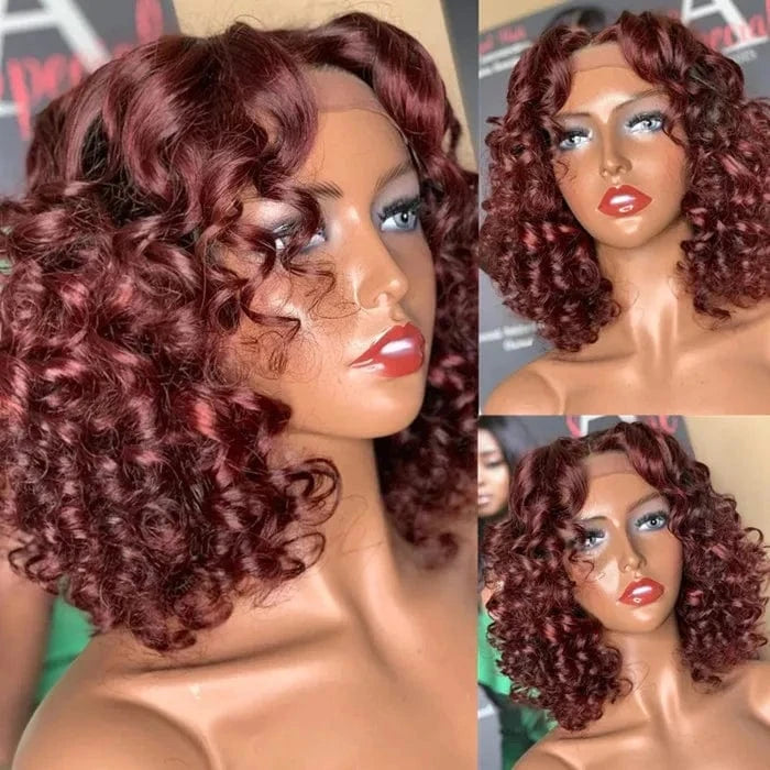 100% Cuticle Aligned Wig Red Brown Color Customized Loose Wave Virgin Brazilian Human Hair Lace Front Wigs
