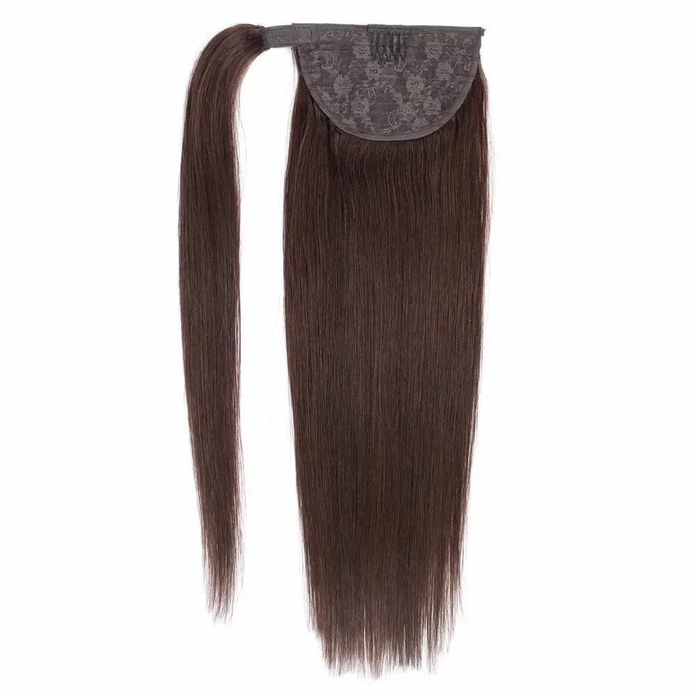100% Human Hair Ponytail Brazilian Remy Ponytail Wrap Around Horsetail wig 120g Hairpieces brown wavy Tails