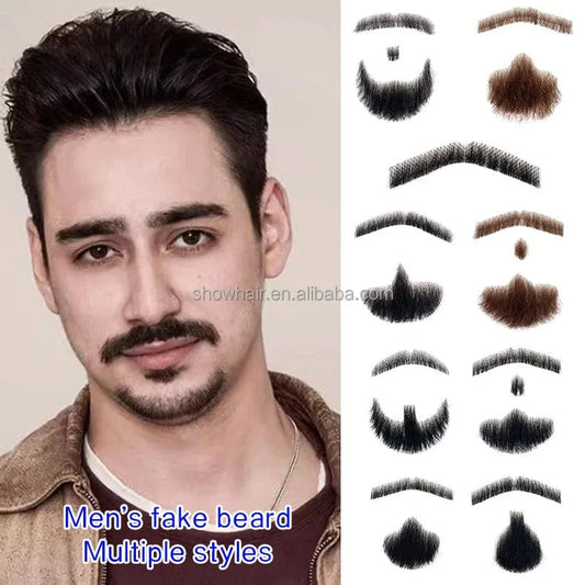 100% Virgin Human Hair men fake beard for sale, fake beards and moustaches beard wig for men, men's mustache and head hair wig